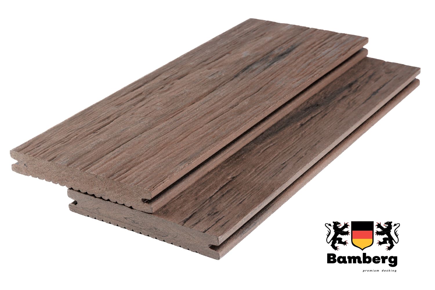 Полнотелая Террасная доска ДПК Bamberg Solid Fossiled, Brazilian Walnut (Бразильский Орех) — Black Deck