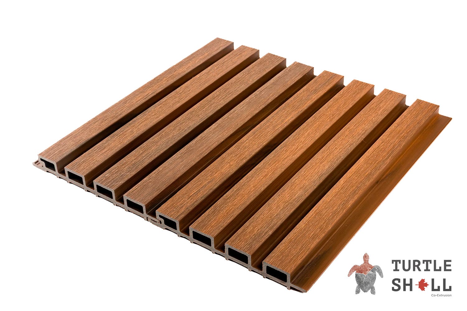 Реечная панель ДПК Middle Lines, Thai Teak, Коэкструзия, 219х26 мм от бренда Turtle Shell — идеально для отделки наружных стен (фасад, цоколь,кровельный свет, гараж, беседка)